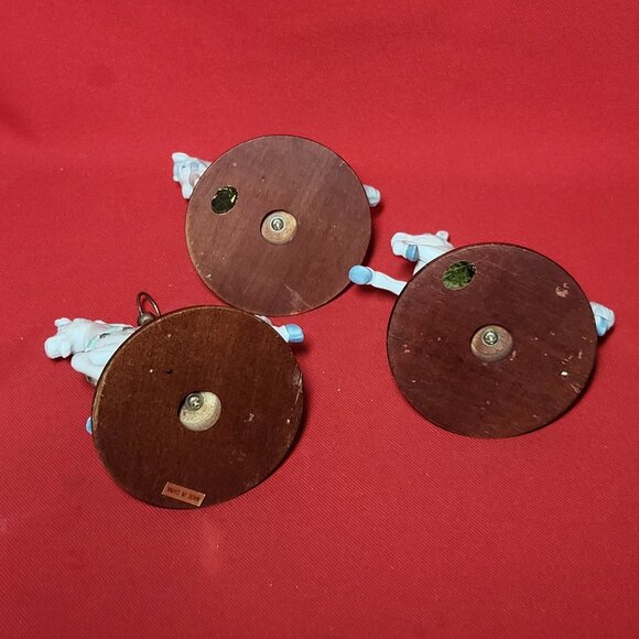 Vintage Bisque Porcelain Carousel Horse Wood Stand Lot of 3 - Picture 5 of 11